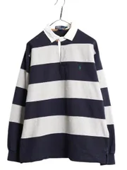 【お得なクーポン配布中!】 90s ポロ ラルフローレン ワイド ボーダー 長袖 ラガー シャツ メンズ M 古着 オールド 長袖シャツ ラグビーシャツ ワンポイント ツートン