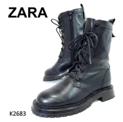 ザラ　美品　ショートブーツ　サイドジップ　7ホール　レザー　EU35　ブラック