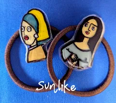 ハンドメイド★モナリザ風＆真珠の耳飾りの少女風★ヘアゴム