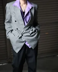 glen check double breasted tailored jacket グレンチェック柄 ダブルブレステッド テーラードジャケット バージンウール グレー 80s 90s