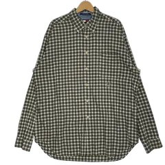 90’s vintage 90年代 ヴィンテージ TOMMY HILFIGER トミーヒルフィガー チェック柄 フラッグタグ 長袖 シャツ ボタンダウン ワンポイント刺繡 オーバーサイズ ビッグシルエット インド製 XLサイズ グリーン アイボリー イエロー