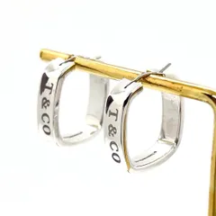 美品★ Tiffany&Co. ティファニー ピアス ナロー 1837 スクエア クッション フープ SV925 シルバー 希少