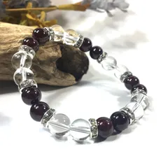 水晶&ガーネット　パワーストーン ブレスレット 天然石 (シルバー) 8mm レディース  ●　 