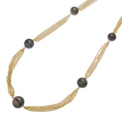 11.1－11.5mm/TASAKI PEARL タサキ・田崎真珠 黒蝶真珠/クロチョウ/タヒチパール 5P ネックレス/K18YG-33.9g/イエローゴールド【♀】【N】【レディース】★■583273【中古】