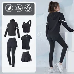 レディース スポーツウェア ヨガウェア 上下セット おしゃれ 5点セット スポーツ ウェア 伸縮性 吸汗速乾 ヨガ ランニング ホットヨガ ジョガーパンツ トレーニング ランニング mZBw442