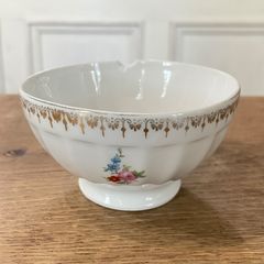 【金継ぎ用】フランスアンティーク 　カフェオレボウル　金色　小花ブーケ　ガーランド　フレンチインテリア　【655】