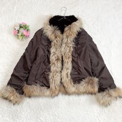 52-46 ー大特価ー 美品★ 【トレピニ】TRE PINI レディース ラクーン ラビット ファーコート  アウター ジャケット （L） ブラウン 高品質