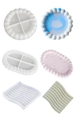 ジェスモナイト【3個セット】シリコンモールド 型 石膏 プレート ぽってり トレイ インテリア ー 可愛い 円形 レジン型 ソフトモールド 手作り トレイ 波 立体 手芸品 シリコン型 石鹸 樹脂粘土 ハンドメイド DIYコースター 透明 花 丸 プレゼント 