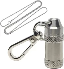 TAKES 薬ケース チタン製 サプリメントケース 携帯用 ピルケース おしゃれ 防水 カラビナ チェーン付き(1個 (x 1))