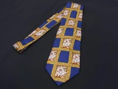 ■美品■ ChristianDior クリスチャンディオール シルク100% 総柄 ネクタイ ビジネス 紳士 メンズ ネイビー系×ゴールド系 DI3504