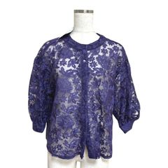 HYR　シアーブラウス　5分袖　ブラウス　オールレース　パープル　Mのサムネイル