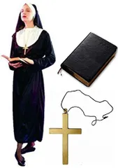 新品 [Entregando amor e paz] 神父 牧師 シスター マリア 衣装＋十字架首飾り＋聖書の３点セット ハロウィン コスプレ コスチューム クリスマス