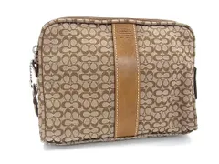 ■美品■ COACH コーチ ミニシグネチャー キャンバス×レザー メイクポーチ マルチケース 小物入れ ブラウン系 DG8408