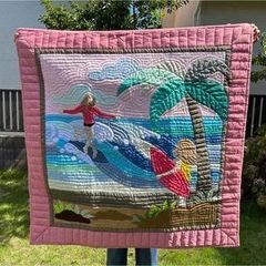 [正規品]タペストリー♡サーフィン♡105×105♡ローズピンク♡ハワイアンキルト