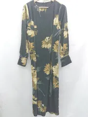 ◇ ⊆ RANAN ラナン ベロア 花柄 長袖 ロング丈 タイト ワンピース サイズM イエロー ブラック レディース E  【1506110011886】