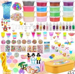 【在庫処分】UQTOO スライム キット DIY ねんど セット 水晶粘土 おもちゃ 手作りツール 金魚鉢ビーズ 果物切片 カラフルフォーム紙吹雪 粘土遊び 含有16個入りふわふわクリスタル粘土 slime