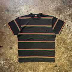 80s old stussy マルチボーダーtシャツ 黒 XL ラスタカラー - メルカリ