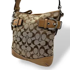 良品 813 コーチ ショルダーバッグ シグネチャー ブラウン キャンバス