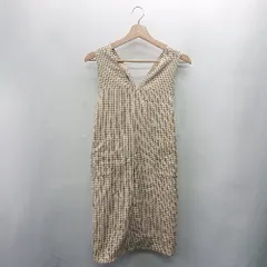 ◇ ⊇ URBAN RESEARCH DOORS チェック柄 ノースリーブ ひざ丈 ジャンパースカート サイズ150 ベージュ系 女の子 E  【1410100068517】