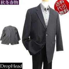 スリーシーズン秋冬春物【ビッグ有】DropHead/ドロップヘッド【送料無料】薄い紺ストライプ柄 スーツ地 ノッチ衿 お台場仕立て ビジネス ２つ釦シングルジャケット 黒ブラック LL(XL)/3L(XXL)/4L【smtb-k】【ky】父の日【YDKG-k】