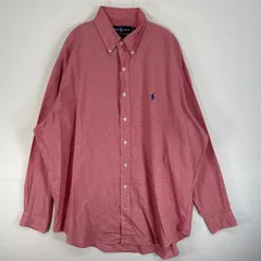古着 ラルフローレン RALPH LAUREN 長袖シャツ ロゴ 刺繍 千鳥格子 ボタンダウン L  レッド系 チェック メンズ