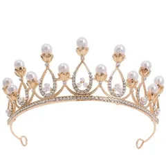 バロッククラウン ゴールド パール ウェディング ヘア アクセサリー ティアラ ヘッドドレス 王冠 ブライダル 花嫁 姫系 記念写真 結婚式 披露宴 発表会 イベント パーティー カチューシャ 髪飾り レディース