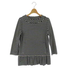 ケイトスペード KATE SPADE ペプラムボーダートップス カットソー 七分袖 ストレッチ S 黒 ブラック /MY ■OSのサムネイル