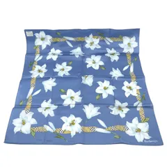 シール付き　BURBERRYS　バーバリー ハンカチ　スカーフ　花　フラワー　チェック　ブルー　コットン