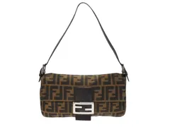FENDI フェンディ マンマバケット ワンショルダーバッグ 26424 ズッカ柄 キャンバス レザー ブラウン シルバー金具 美品 中古 4b007499