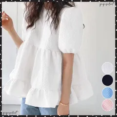 フレアトップスボリュームス袖 ブラウス夏レディース 半袖トップス きれいめ カジュアル 体型カバー 切り替え ギャザー バックリボン カットソー 着やせ 夏服ティアード通勤OL 大人可愛い凹凸生地 オフィスカジュアル