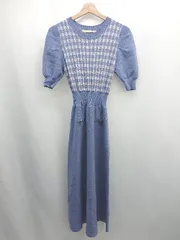 ◇ ⊂ トランテアン ソン ドゥ モード チェック 五分袖 ロング 装飾ワンピース サイズ表記なし ブルー系 レディース E  【1507160017583】