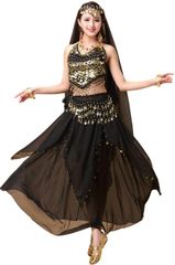 ブラック [Eiza] ベリーダンス 衣装 4点 インドダンス アラビアン 女王 アラジン コスプレ 民族衣装 イベント e713 (ブラック)