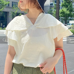 CPCM シーピーシーエム 白 半袖 フリル ブラウス 春夏 カットソー シャツ