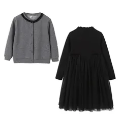 【新品】 [HOLRAFAN] 卒業式 スーツ ワンピース 子供服 フォーマル ドレス ワンピース 長袖 2点セット 女の子 ワンピース 可愛い お受験面接 発表会 普段着 入学式 法事葬式 春秋 冬(A/黒 120)