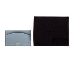 PRADA プラダ ロゴ 2ポケット レザー カードケース パスケース 定期入れ ライトブルー 水色 レディース 箱付き イタリア製