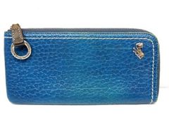 ペレボルサ PELLE BORSA ■ 長財布 ウォレット L字ファスナー レザー ブルー系 レディース □7D