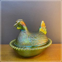 美品！にわとり グリーン☆ミルクガラスの置物 usa 美品！にわとり グリーン☆ミルクガラスの置物 usa