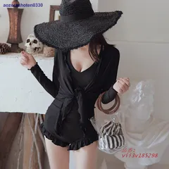 レディース 水着 2点セット オールインワン水着 体型カバー 長袖体型カバー フリル裾 日焼け止め フライバック ウエストフリル 紫外線対策 水着 日焼け防止  vii3v185298