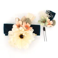 髪飾り ２点セット 緑 リボン レース 蝶々 牡丹 スミレ 成人式 花 和風 浴衣 着物 振袖 袴 ドレス 七五三 子供 結婚式 卒業式 入学式 髪留め 日本製 ヘアアクセサリー ヘアコーム 送料無料 グリーン W 65 324-365 u902　Si