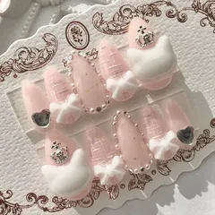 ネイルチップ 量産型 地雷 ピンク 猫 ティアラ リボン ハート