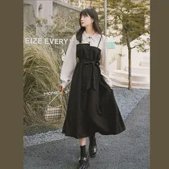 レイヤード ワンピース レディース ミドル丈 重ね着風 ロングスリーブhaohout36