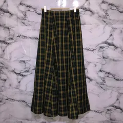 VINTAGE　ヴィンテージ　ビンテージ　フレアスカート　ロング丈　チェック　かわいい　オシャレ　大人　ひざ下　フレア　総柄　春　夏　秋　冬　【M】　黒　ブラック　黄　イエロー