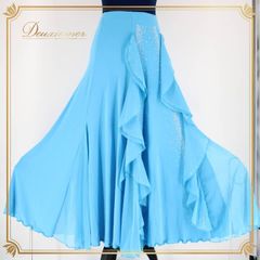 社交ダンス Leirena 黒地に花柄、ウエストぐるりとレースとフレア