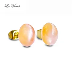 タンザニア産 天然 オレンジムーンストーン 8×6mm オーバル カボション ピアス 316 サージカルステンレス 両耳用 ペア 金属アレルギー対策