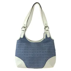 美品 COACH コーチ ミニシグネチャー スリムホーボー ブルー ホワイト キャンバス/レザー 6800 ショルダーバッグ レディース 404813【中古】
