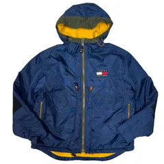 90s TOMMY HILFIGER トミーヒルフィガー ナイロンジャケット セーリングジャケット マウンテンパーカー フード ブルーネイビー S表記 メンズ 古着