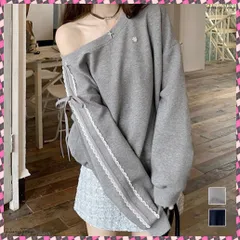 送料無料 オフショルダースウェット長袖レースリボン 大人可愛いスウェット レディース 韓国風 おしゃれトレーナー無地 萌え袖ガーリートップス カジュアルきれいめ秋冬服抜け感 体型カバートップス 肩だしプルオーバー ゆったりストリート