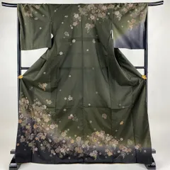 バイセル 着物 名品 紬 茶色 草花文 段縞 柄寄せ 正絹 袷（10月～5月） 159cm Mサイズ ☆☆☆☆ バイセル 着物 名品 紬 焦茶色 縞 草花 幾何学模様 正絹 袷（10月～5