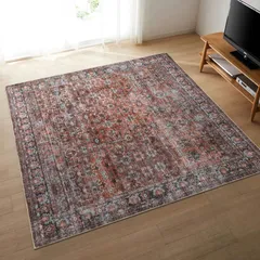新品 HAOCOO カーペット ラグ 洗える 185×185cm オールシーズン適用 絨毯 ペルシャ風 ラグマット 2畳 正方形 ふわふわ おしゃれ 滑り止め 低反発 防ダニ 防臭 軽量 防音マット 室内用 デスクマット ダイニングマット ホットカーペット対応