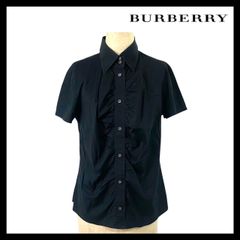 【BURBERRY】FEA21-270-09 サイズ 42 ブラウス 綿 ポリウレタン ブラック/黒 半袖 シャツ バーバリー LONDON/ロンドン (M-122)